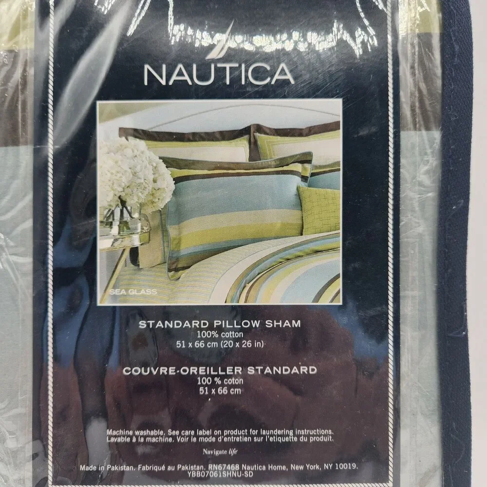 Nautica Sea Glass One Standard Pillow Sham 20 x 26 Cotton Brown Blue Tan Stripes